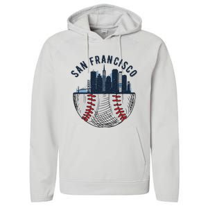 Cool San Francisco CA Skyline Baseball Fan City Downtown Performance Fleece Hoodie