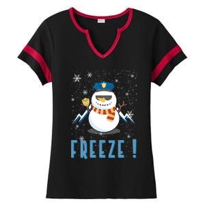 Cop Snowman Freeze Police Navidad Policeman Gift For Xmas Ladies Halftime Notch Neck Tee