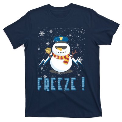 Cop Snowman Freeze Police Navidad Policeman Gift For Xmas T-Shirt