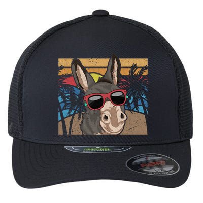 Cool Sunglasses Farm Animal Tropical Retro Donkey Gift Flexfit Unipanel Trucker Cap