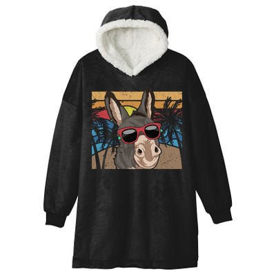 Cool Sunglasses Farm Animal Tropical Retro Donkey Gift Hooded Wearable Blanket