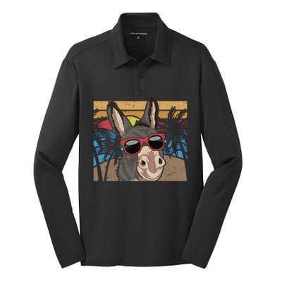 Cool Sunglasses Farm Animal Tropical Retro Donkey Gift Silk Touch Performance Long Sleeve Polo