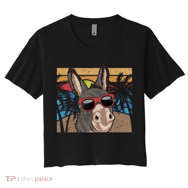 Cool Sunglasses Farm Animal Tropical Retro Donkey Gift Crop Top