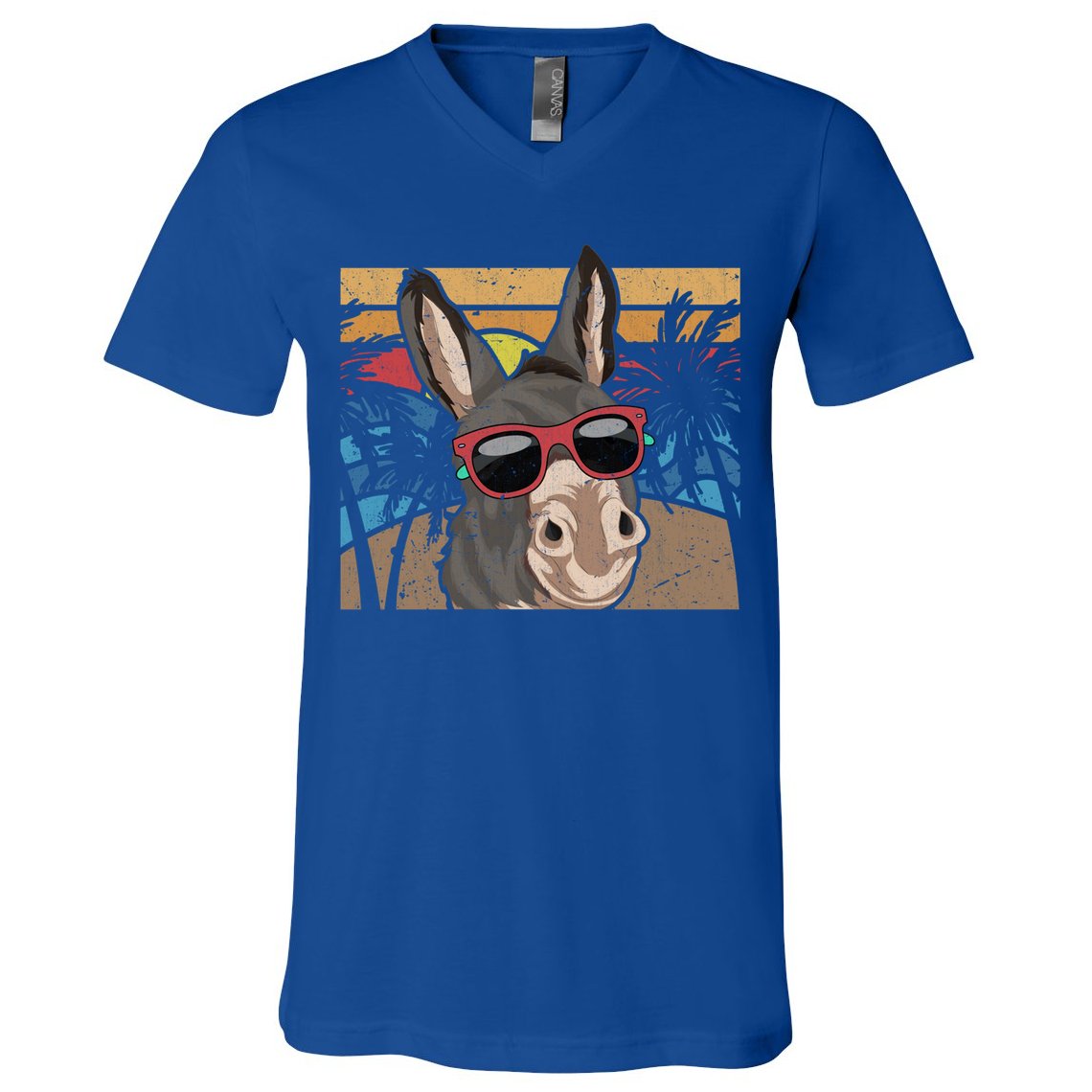 Cool Sunglasses Farm Animal Tropical Retro Donkey Gift V-Neck T-Shirt