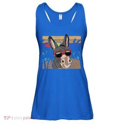 Cool Sunglasses Farm Animal Tropical Retro Donkey Gift Ladies Essential Flowy Tank