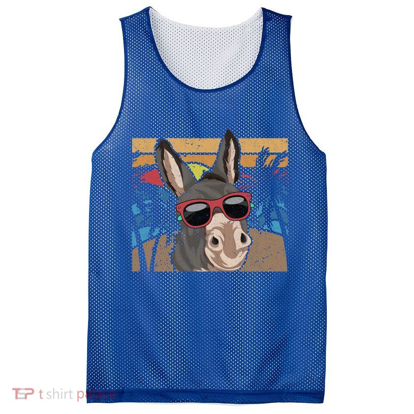 Cool Sunglasses Farm Animal Tropical Retro Donkey Gift Mesh Reversible Basketball Jersey Tank