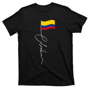 Colombia Signature Flag Pole Patriotic Colombian Flag T-Shirt