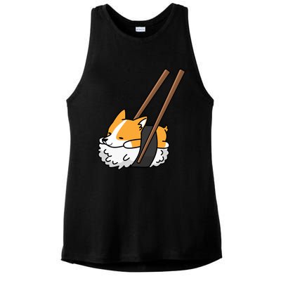 Corgi Sushi Funny Dog Gift Ladies PosiCharge Tri-Blend Wicking Tank