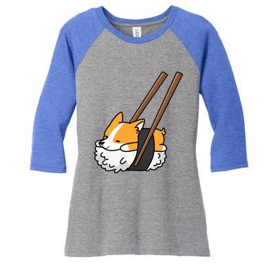 Corgi Sushi Funny Dog Gift Women's Tri-Blend 3/4-Sleeve Raglan Shirt