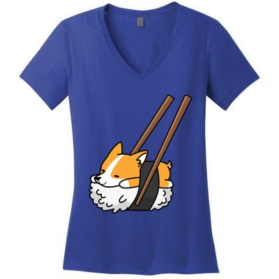 Corgi Sushi Funny Dog Gift Women's V-Neck T-Shirt