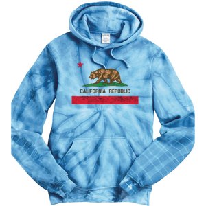 California State Flag Grizzly Bear Cali Distressed Style Tie Dye Hoodie