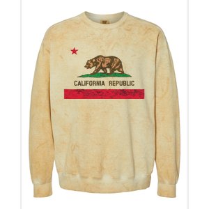 California State Flag Grizzly Bear Cali Distressed Style Colorblast Crewneck Sweatshirt