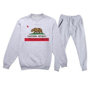 California State Flag Grizzly Bear Cali Distressed Style Premium Crewneck Sweatsuit Set