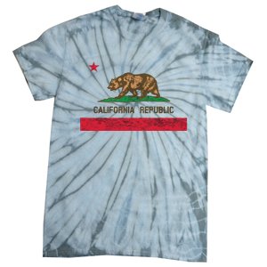 California State Flag Grizzly Bear Cali Distressed Style Tie-Dye T-Shirt