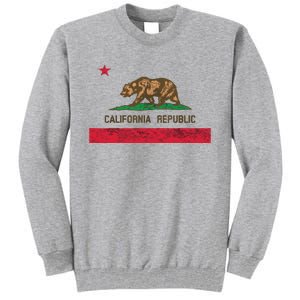 California State Flag Grizzly Bear Cali Distressed Style Tall Sweatshirt