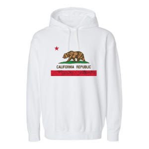 California State Flag Grizzly Bear Cali Distressed Style Garment-Dyed Fleece Hoodie