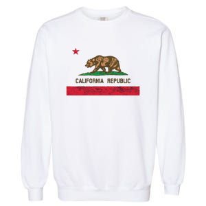 California State Flag Grizzly Bear Cali Distressed Style Garment-Dyed Sweatshirt