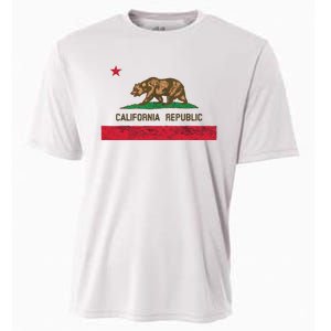 California State Flag Grizzly Bear Cali Distressed Style Cooling Performance Crew T-Shirt