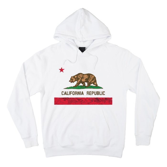 California State Flag Grizzly Bear Cali Distressed Style Hoodie