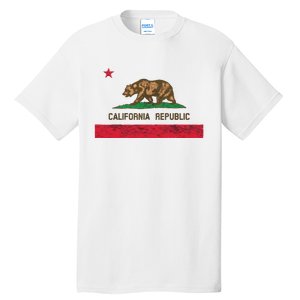 California State Flag Grizzly Bear Cali Distressed Style Tall T-Shirt