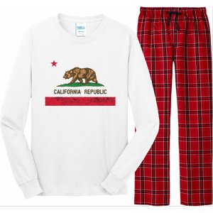 California State Flag Grizzly Bear Cali Distressed Style Long Sleeve Pajama Set