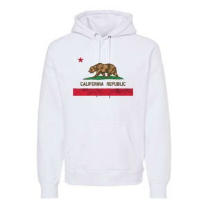 California State Flag Grizzly Bear Cali Distressed Style Premium Hoodie