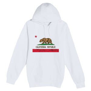 California State Flag Grizzly Bear Cali Distressed Style Premium Pullover Hoodie