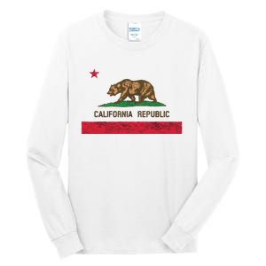 California State Flag Grizzly Bear Cali Distressed Style Tall Long Sleeve T-Shirt