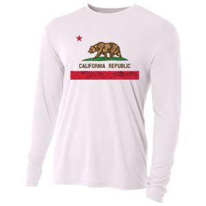 California State Flag Grizzly Bear Cali Distressed Style Cooling Performance Long Sleeve Crew