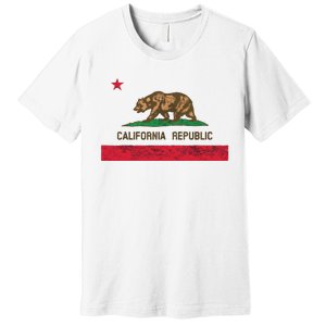 California State Flag Grizzly Bear Cali Distressed Style Premium T-Shirt