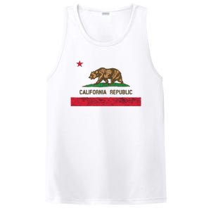 California State Flag Grizzly Bear Cali Distressed Style PosiCharge Competitor Tank