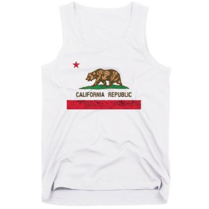 California State Flag Grizzly Bear Cali Distressed Style Tank Top