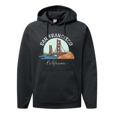 California San Francisco Gift Golden Gate Bridge Souvenir Performance Fleece Hoodie