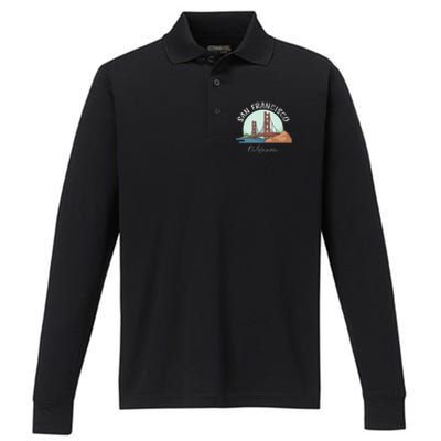 California San Francisco Gift Golden Gate Bridge Souvenir Performance Long Sleeve Polo