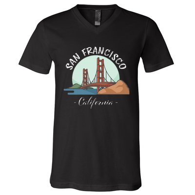 California San Francisco Gift Golden Gate Bridge Souvenir V-Neck T-Shirt