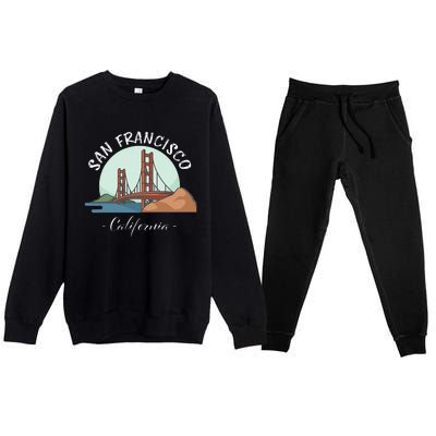 California San Francisco Gift Golden Gate Bridge Souvenir Premium Crewneck Sweatsuit Set