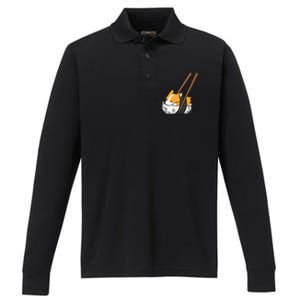 Corgi Sushi Funny Dog Gift Performance Long Sleeve Polo