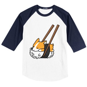 Corgi Sushi Funny Dog Gift Baseball Sleeve Shirt