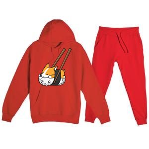 Corgi Sushi Funny Dog Gift Premium Hooded Sweatsuit Set