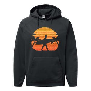 Cool Surfer For Wo Sunset Beach Surfing Retro Surf Performance Fleece Hoodie