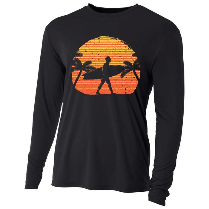 Cool Surfer For Wo Sunset Beach Surfing Retro Surf Cooling Performance Long Sleeve Crew