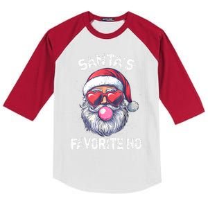 Christmas SantaS Favorite Ho Funny Santa Claus Cute Xmas Kids Colorblock Raglan Jersey