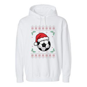 Christmas Santa Football Xmas Ugly Soccer Garment-Dyed Fleece Hoodie