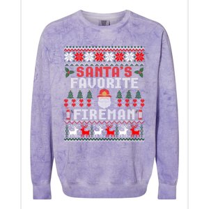 Christmas Santas Favorite Fire Firefighter Ugly Gift Colorblast Crewneck Sweatshirt