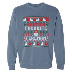 Christmas Santas Favorite Fire Firefighter Ugly Gift Garment-Dyed Sweatshirt