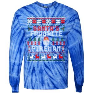 Christmas Santas Favorite Fire Firefighter Ugly Gift Tie-Dye Long Sleeve Shirt