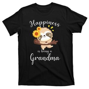 Cute Sloth Flower Happiness Is Being A Grandma T-Shirt