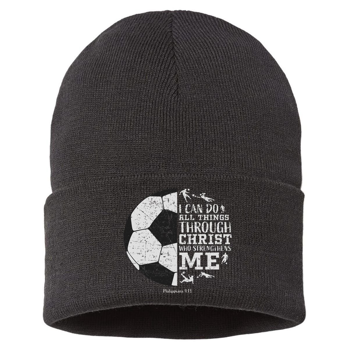Christian Soccer Faith Bible Verse Philippians 413 Sustainable Knit Beanie