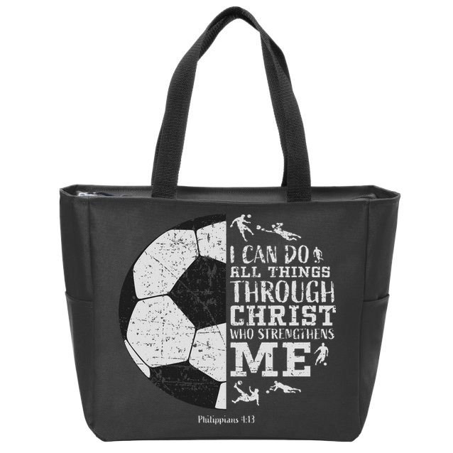 Christian Soccer Faith Bible Verse Philippians 413 Zip Tote Bag