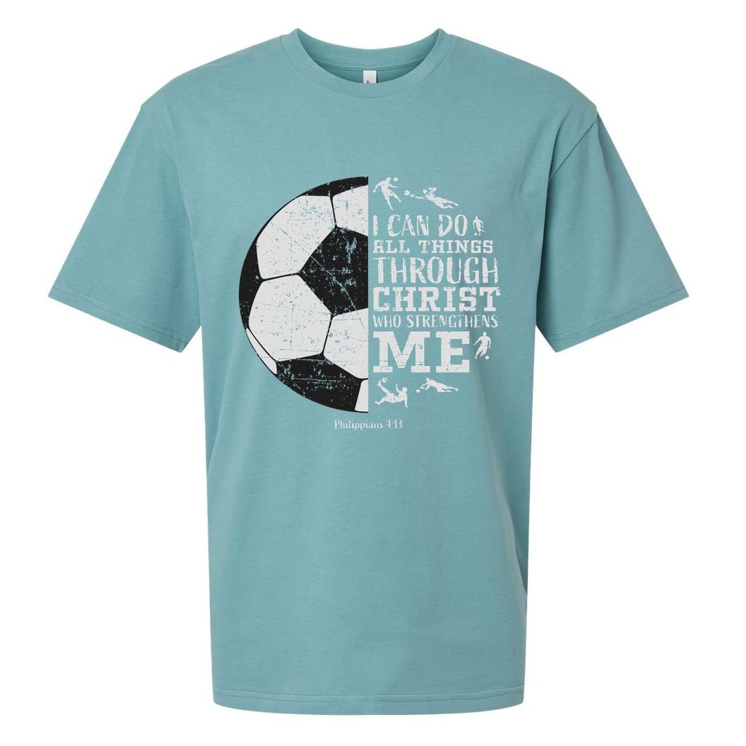 Christian Soccer Faith Bible Verse Philippians 413 Sueded Cloud Jersey T-Shirt